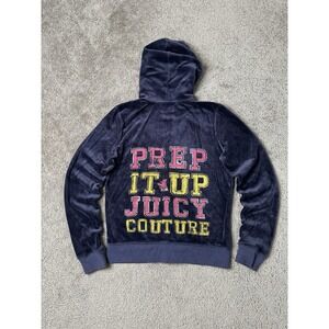 Vintage Womens Zip Hoodie 2011 Y2K Juicy Couture Flare Prep It Up Velour, Size L